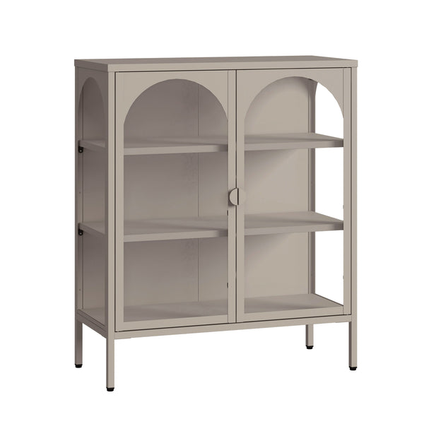 Vitrínkový sideboard Klippestad ocel 95x80x35 cm velbloudí barva [en.casa]