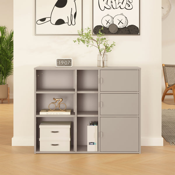 Kancelářská skříň Kliri ocel 100x32x81 cm velbloudí barva [en.casa]
