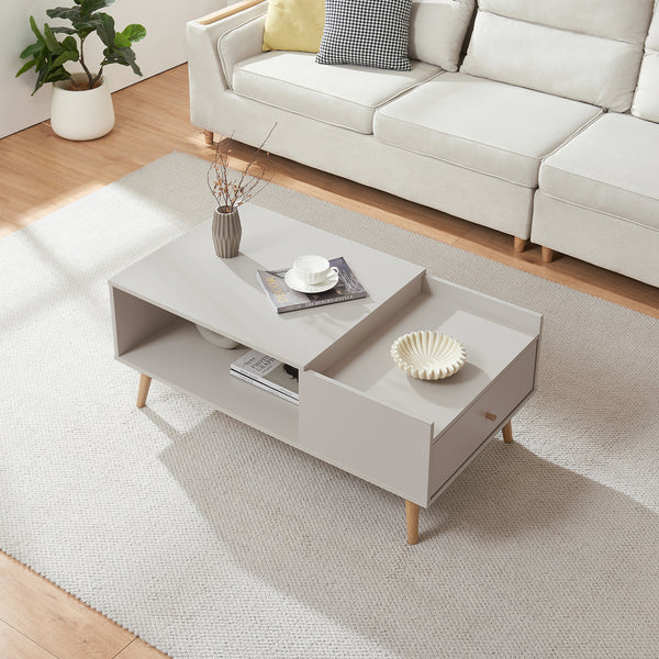 Konferenční stolek Hallevil s šuplíkem 106x59x44 cm Světle šedý [en.casa]