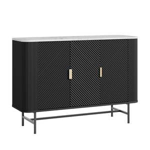 Sideboard Olvehok 110x40x77 cm Černá/mramorový vzhled, bílá [en.casa]