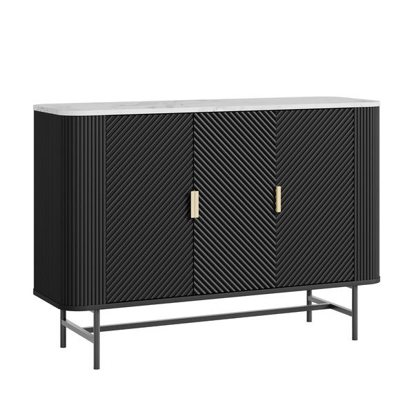 Sideboard Olvehok 110x40x77 cm Černá/mramorový vzhled, bílá [en.casa]