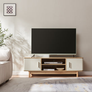 Televizní skříň Ferrersp se 2 dveřmi 140x40x45 cm dubový dekor/písková barva [en.casa]