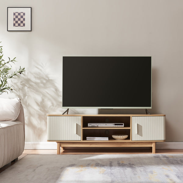 Televizní skříň Ferrersp se 2 dveřmi 140x40x45 cm dubový dekor/písková barva [en.casa]