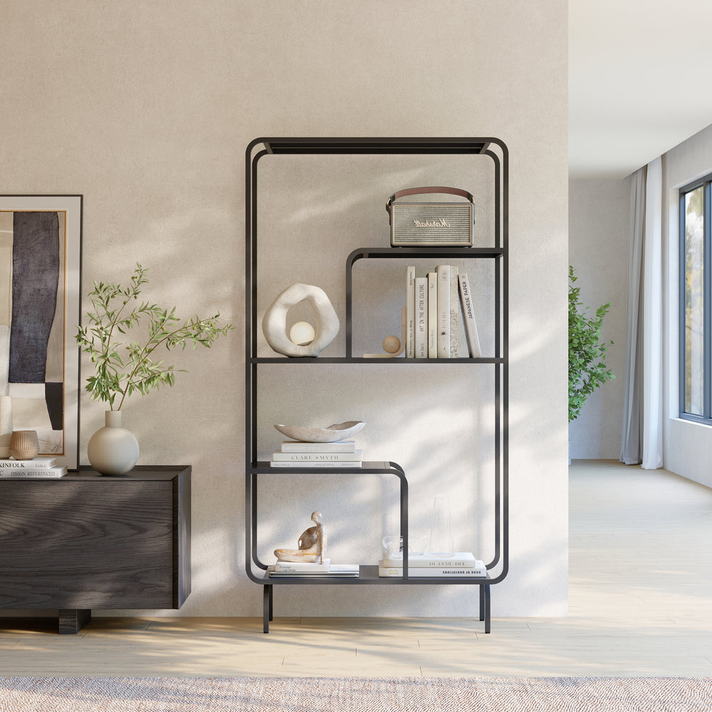 Knihovna Færder ocel 145x76x33 cm černá [en.casa]