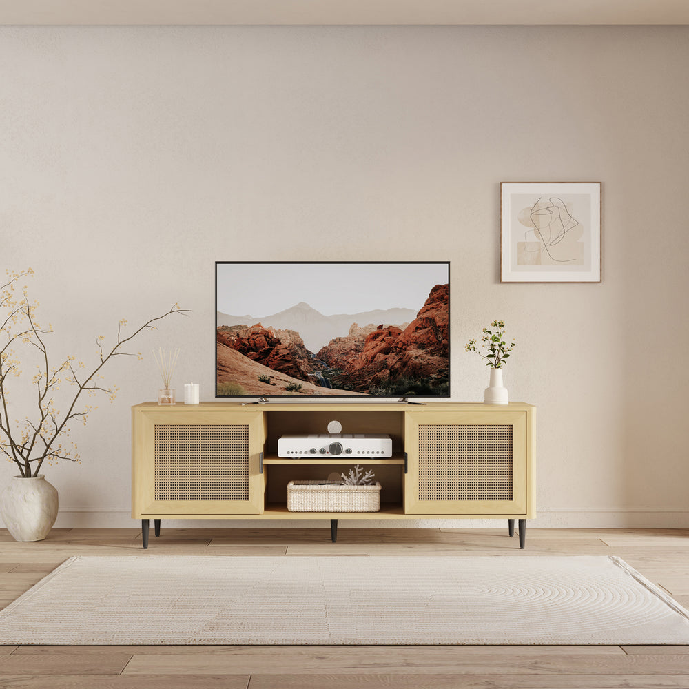 Televizní skříň Lukhomso 152x40x54 cm dubový dekor/ratanový dekor [en.casa]