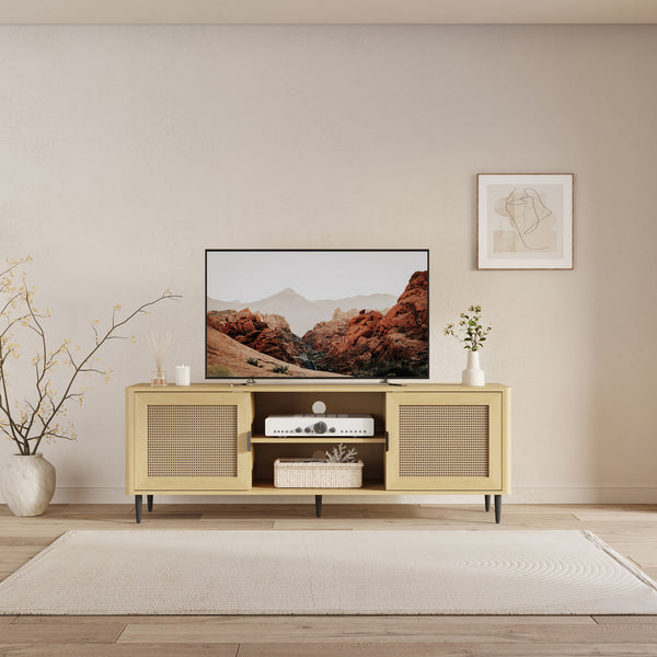 Televizní skříň Lukhomso 152x40x54 cm dubový dekor/ratanový dekor [en.casa]
