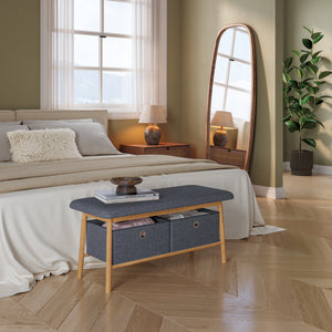 Lavice Vad se 2 úložnými boxy 90x30x45 cm Přírodní/Šedá [en.casa]