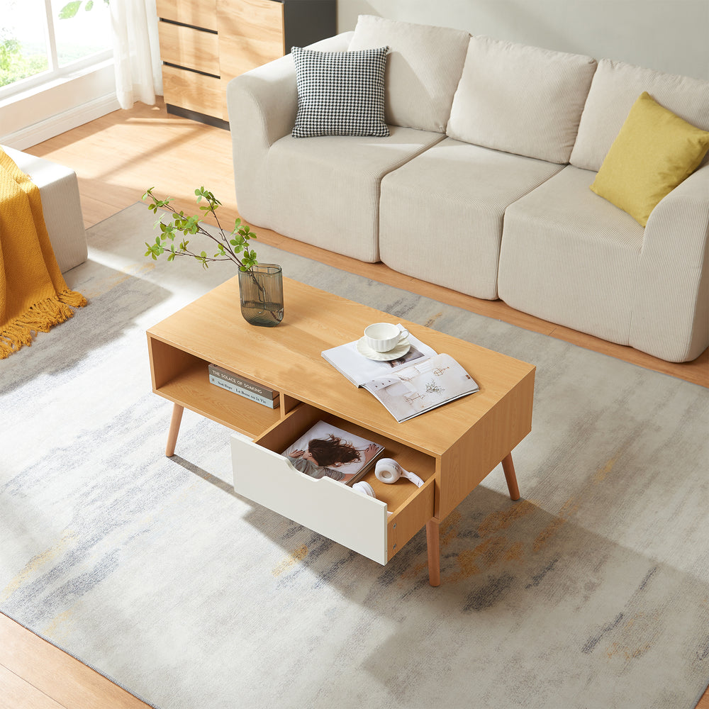 Konferenční stolek Bordkak s šuplíkem 100x48x45 cm dubový dekor/bílý [en.casa]