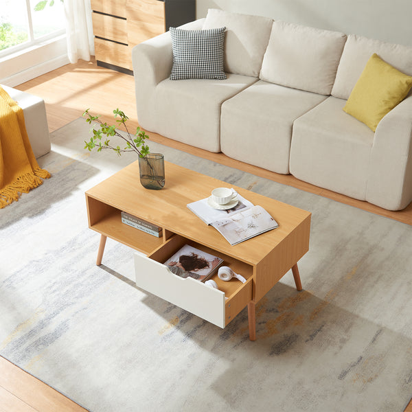 Konferenční stolek Bordkak s šuplíkem 100x48x45 cm dubový dekor/bílý [en.casa]