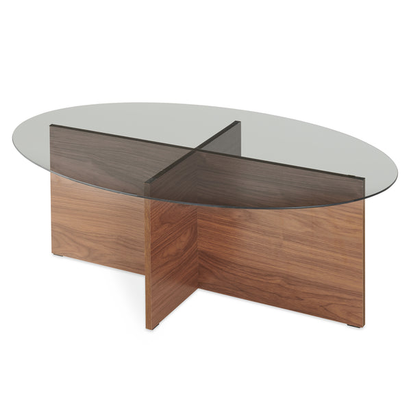 Konferenční stolek Viroya s skleněnou deskou 100x60x36 cm ořechový vzhled/šedý [en.casa]