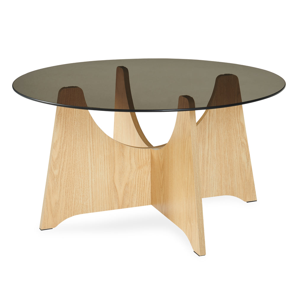 Konferenční stolek 'Omlar' s kulatou skleněnou deskou Ø70 x 35 cm dubový dekor / kouřově šedá