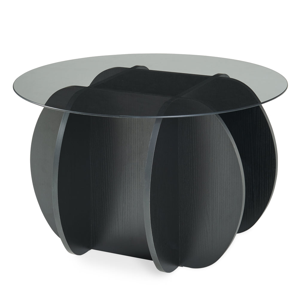 Konferenční stolek Karhuvandi s skleněnou deskou Ø70x40 cm Černá/Šedá [en.casa]