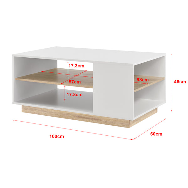 Konferenční stolek Trelleborg 100x60x46 cm s 2 policemi Bílá/Dub en.casa