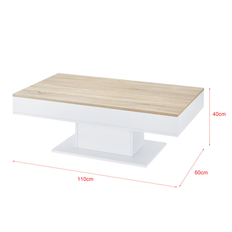 Maßskizze Konferenční stolek Lünen 40x110x60cm s 2 úložnými přihrádkami dubový dekor bílý en.casa