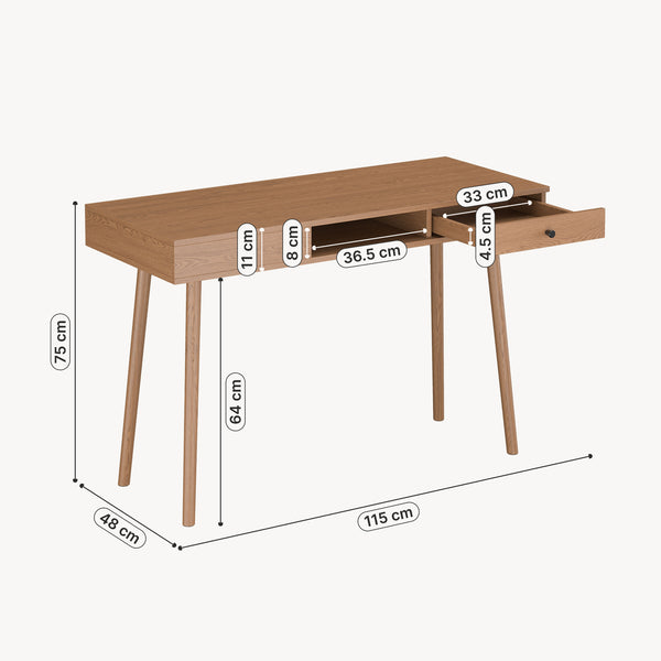 Psací stůl Habo s odkládacím prostorem a zásuvkou 75x115x48 cm ořechový vzhled [en.casa]
