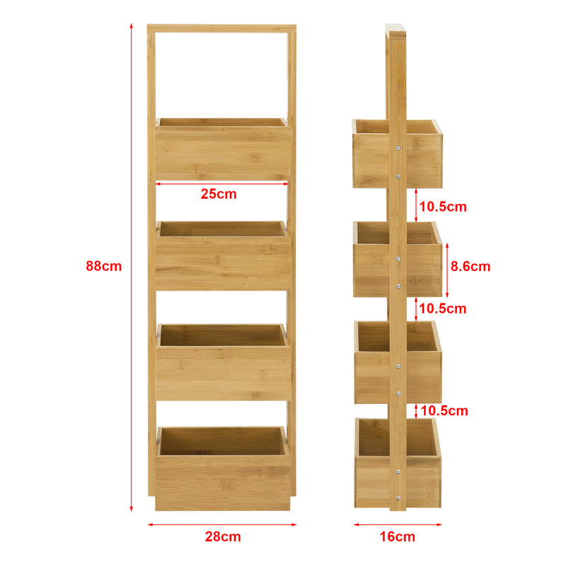 Maßskizze Koupelnový regál Bardu se 4 přihrádkami 28x16x88cm bambus [en.casa]