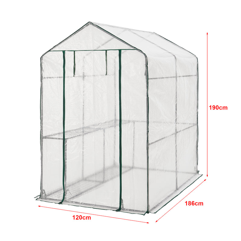 Maßskizze Skleník Oosterhout s policemi 120x186x190cm Transparentní [en.casa]