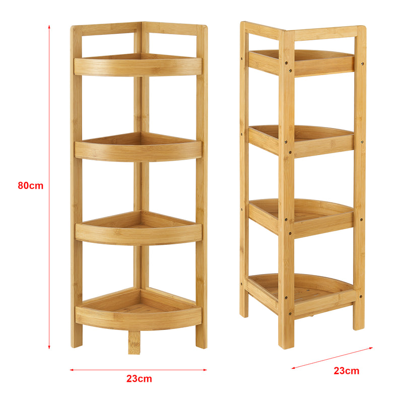 Maßskizze Bambus koupelnový regál Lestijärvi rohový regál se 4 policemi 80x23x23cm [en.casa]