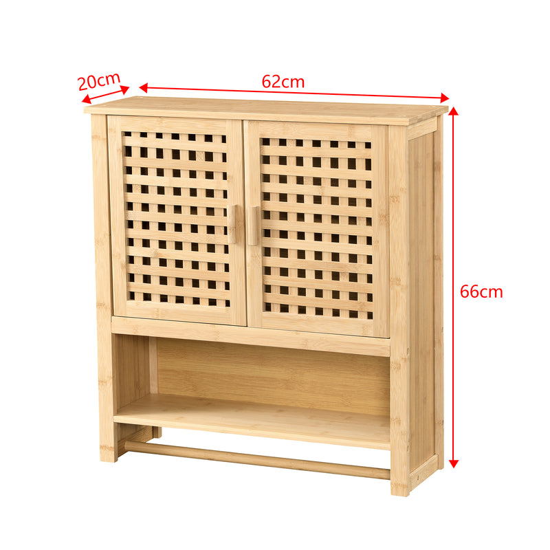 Maßskizze Koupelnová skříňka Borlänge závěsná skříňka bambus 66 x 62 x 20 cm [en.casa]