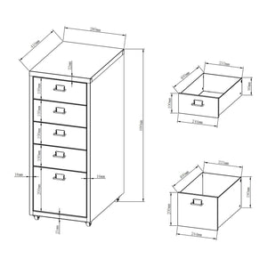 Mobilní kontejner Kökar s 5 zásuvkami 69x28x41 cm [en.casa]