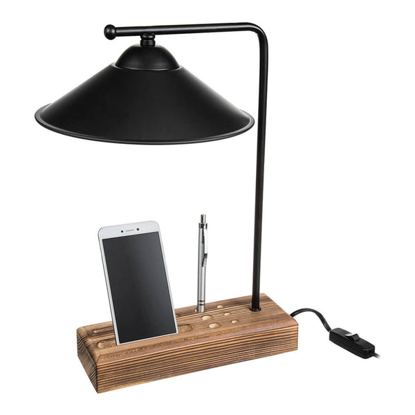 Stolní lampa Folkestone E27 Masivní dřevo Kov Černá / Dřevo [lux.pro]