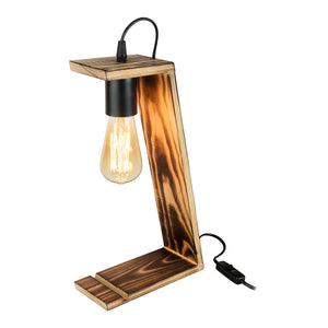 Stolní lampa Gillingham E27 Masivní dřevo Černá / Dřevěný vzhled [lux.pro]