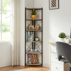 Rostlinný regál Ulfborg 6 polic 160x30x30 cm černý/dubový dekor [en.casa]