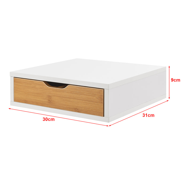 Maßskizze Box na šuplíky Vieremä 9x30x31cm Bílá/Bambusový vzhled [en.casa]