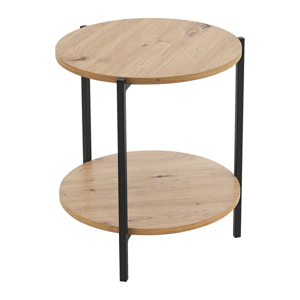 Přístavný stolek Kuopio 50xØ40cm Černý/dřevěný vzhled [en.casa]