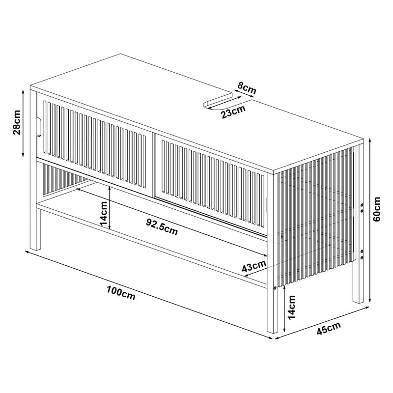 Maßskizze Skříňka pod umyvadlo Hvaler 60x100x45cm bambus [en.casa]