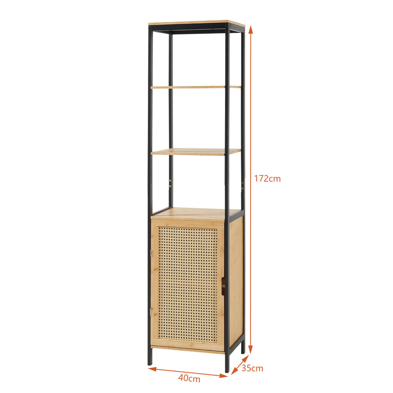 Maßskizze Vysoká skříň Tervola 172x40x35cm Bambus Černá [en.casa]