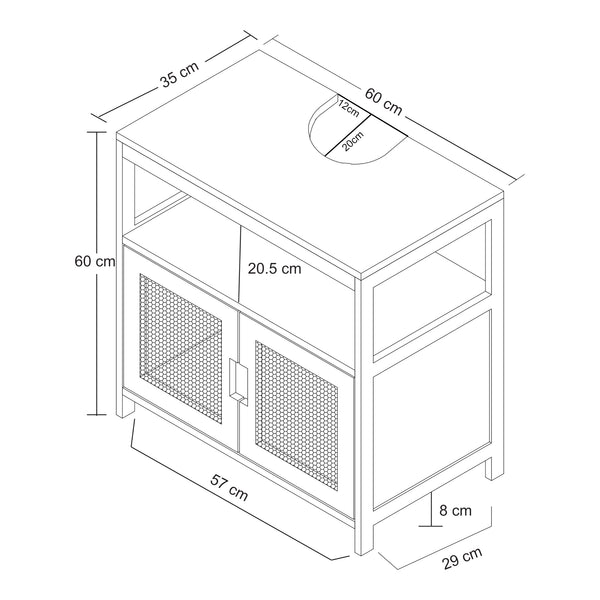 Skříňka pod umyvadlo Tervola 60x60x35 cm Černá/Bambus [en.casa]