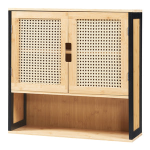Závěsná skříňka Bad Tervola 60x60x20 cm Černá/Bambus [en.casa]