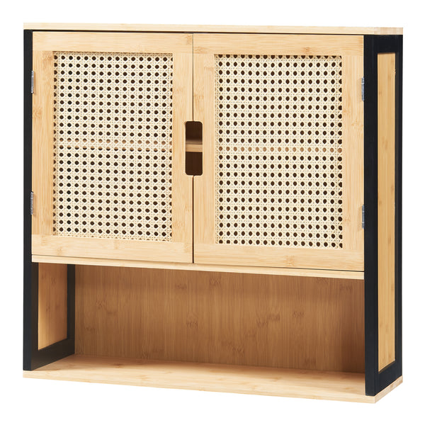 Závěsná skříňka Bad Tervola 60x60x20 cm Černá/Bambus [en.casa]