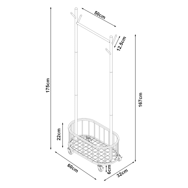 Maßskizze Pojízdný věšák na oblečení Risør ocel bílá [en.casa]