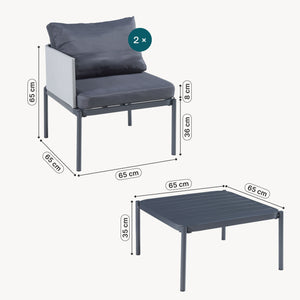 Zahradní nábytek sada Accettura 3dílná Hliník Šedá [casa.pro]