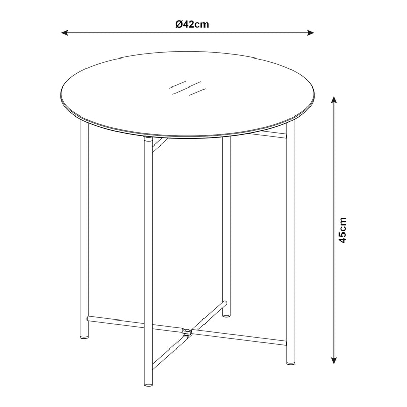 Maßskizze Odkládací stolek Ödeshög s skleněnou deskou 45xØ42cm Černý [en.casa]