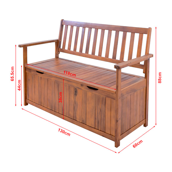 Zahradní lavička Avezzano s úložným prostorem 130x60x88cm Akácie FSC®-certifikovaná [en.casa]