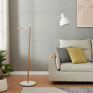 Stojací lampa Banchory kov 163 cm dřevěný vzhled/bílá [lux.pro]