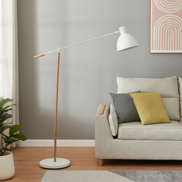 Stojací lampa Banchory kov 163 cm dřevěný vzhled/bílá [lux.pro]
