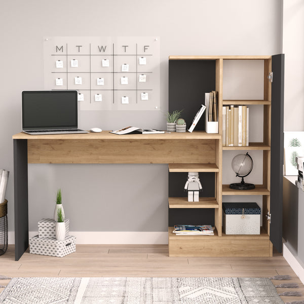 Psací stůl s skříňkou Varhalo 120x153x40 cm dubový dekor/antracit [en.casa]