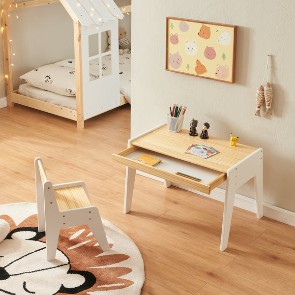 Dětský psací stůl se židlí Skinnskatteberg dřevo/bílá [en.casa]