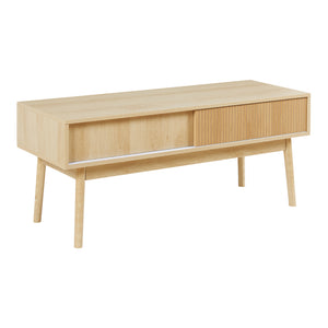 Televizní stolek Landskrona 115x40x48 cm se dvěma posuvnými dveřmi v dubovém dekoru [en.casa]