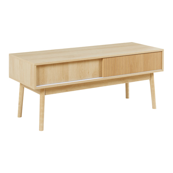 Televizní stolek Landskrona 115x40x48 cm se dvěma posuvnými dveřmi v dubovém dekoru [en.casa]