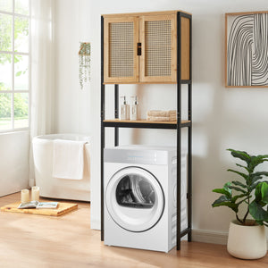 Skříňka na toaletu Tervola 172x63x27 cm Černá/Bambus [en.casa]