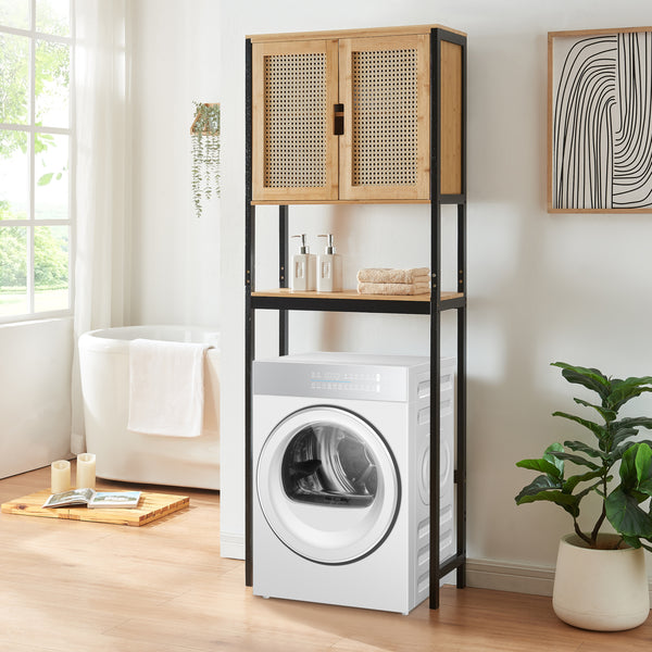 Skříňka na toaletu Tervola 172x63x27 cm Černá/Bambus [en.casa]