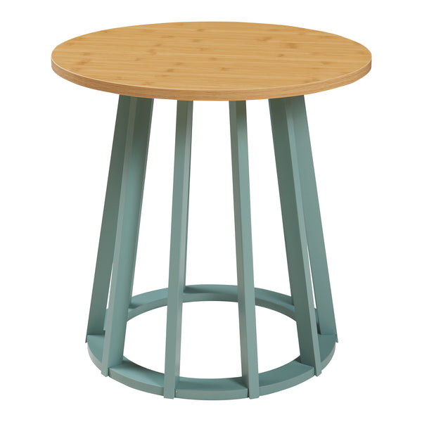 Přístavný stolek Lensuu 48xØ48 cm Pastelově zelený/dub [en.casa]