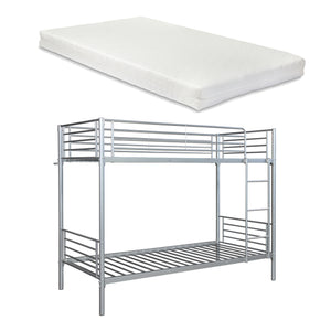 Patrová postel z kovu Soppsar se 2 matracemi 200x90 cm stříbrná [en.casa]