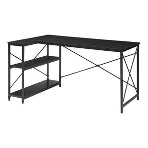 Psací stůl Raundsvalt s 1 policí, tvar L, 137x88x75 cm, černý [en.casa]