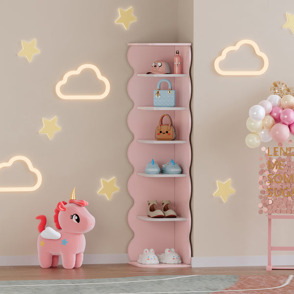 Dětský rohový regál Vestnes 108x27x27 cm Cotton Candy/Bílá [en.casa]